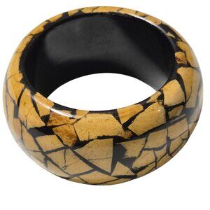 Cracked Mosaic Wide Chunky Bangle Bracelet Abstract Yellow Black Pattern